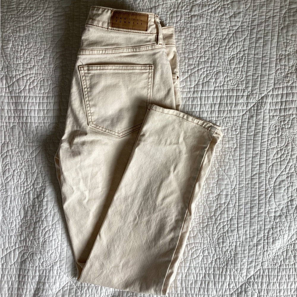 Elegant Cream Women's Straight Leg Jeans